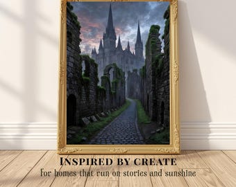 Where the Road Once Led | Gothic Castle Art, European Ruins Photography, Dark Academia Decor, Cobblestone Road Print, Moody Architecture Art