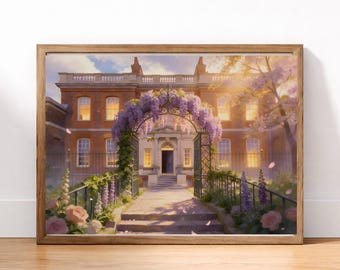 Blooming Wisteria House | Regency Manor Art Print,  Romantic Garden, Cottagecore Wall Decor, Bookish Poster