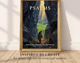 Psalms | Psalm 23 Christian Wall Art, Even in the Darkness You Are With Me, Shepherd Faith Poster, Hopeful Bible Decor