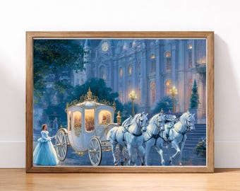 Princess Carriage Arrival – Romantic Fairytale Castle Art, Elegant Storybook Wall Decor, Cinderella InspiredArtwork (Digital Download)