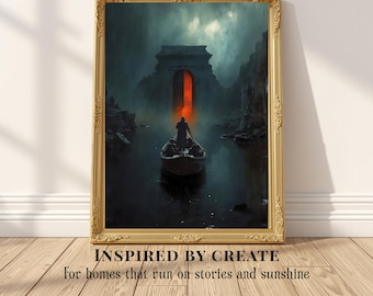 The Final Crossing | Charon the Ferryman Wall Art, River Styx Print, Greek Mythology Decor, Moody Underworld Artwork, Tales After Dark