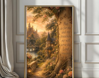 But As For Me And My Household We Will Serve The Lord | Christian Castle Wall Art, Romantic Scripture Decor, Heirloom Faith Print