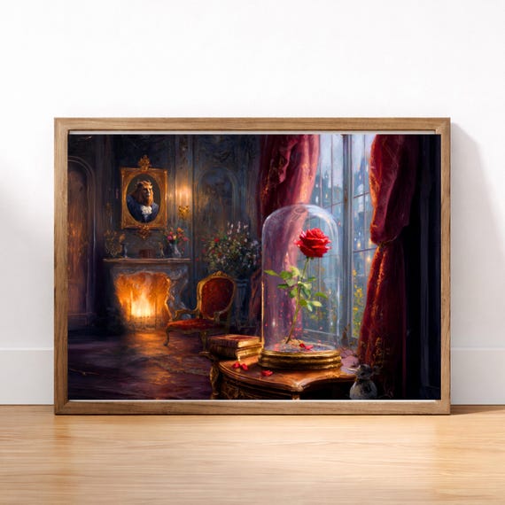 Before the Last Petal Falls | Romantic Fairytale Art, Romantic Rose Under Glass Wall Art, Enchanted Rose Print, Old World Decor, Fairytal