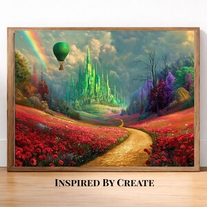 Lámina artística del paisaje de la Ciudad Esmeralda / Arte mural del Camino de Ladrillos Amarillos / Decoración inspirada en el Mago de Oz / Galería de fantasía / Arte de cuento de hadas de ensueño