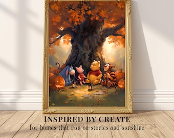 An Autumn Gathering | Enchanted Woodland Nursery Art, Cozy Fall Storybook Decor, Halloween Wall Art