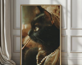Wandbild mit schwarzer Katze, Vintage-Jazzclub-Dekor, Flüsterkneipe der Goldenen Zwanziger, Art-déco-Glamour