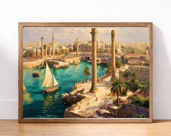 Port of Alexandria Art, Historic Harbor Print, Ancient Egypt Decor, Maritime Landscape, Classical History