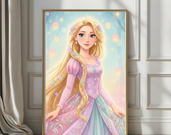 Luminous Rapunzel | Princess of the Floating Lights | Whimsical Girl Wall Art Print | Gift for Girls & Granddaughters