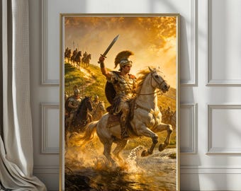 Crossing the Rubicon | Triumphant Conqueror, Roman General on Horseback, Julius Caesar Inspired, Golden Victory Wall Art