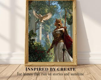 Wisdom Watches | Athena Wall Art Print, Greek Goddess with Owl, Ancient Mythology Poster, Classical Greek Decor