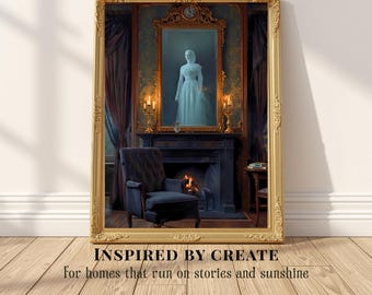The Woman in the Mirror | Gothic Ghost Story Wall Art | Haunted Victorian Portrait | Tales After Dark Collection | Halloween Library