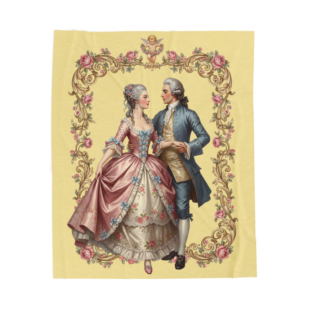 Yellow Rococo Couple Illustration Velveteen Plush Blanket | Vintage ...