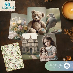 Oráculo Lenormand Vintage – 50 Cartas imprimibles – Estilo Etéreo Inglés Antiguo –  PDF Descarga Digital (Versión reverso floral en Español)