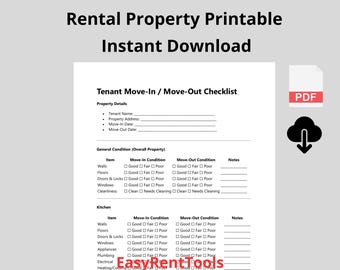 Tenant Move-In / Move-Out Checklist Printable | Rental Property Form | Landlord Tool | Instant Download PDF