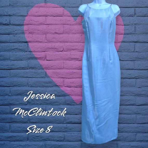 Vintage Jessica McClintock Baby Blue Rhinestone Strap Dress -  1990s - Size 8 - EXCELLENT CONDITION!