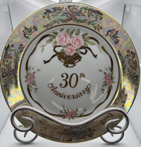 Vintage 30'th Anniversary Lefton China 9-1/4" Hand Painted Plate No. 04784 Japan 1988