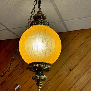 Swag Lamp, Vintage 1960s 1970s MCM, Amber Colored