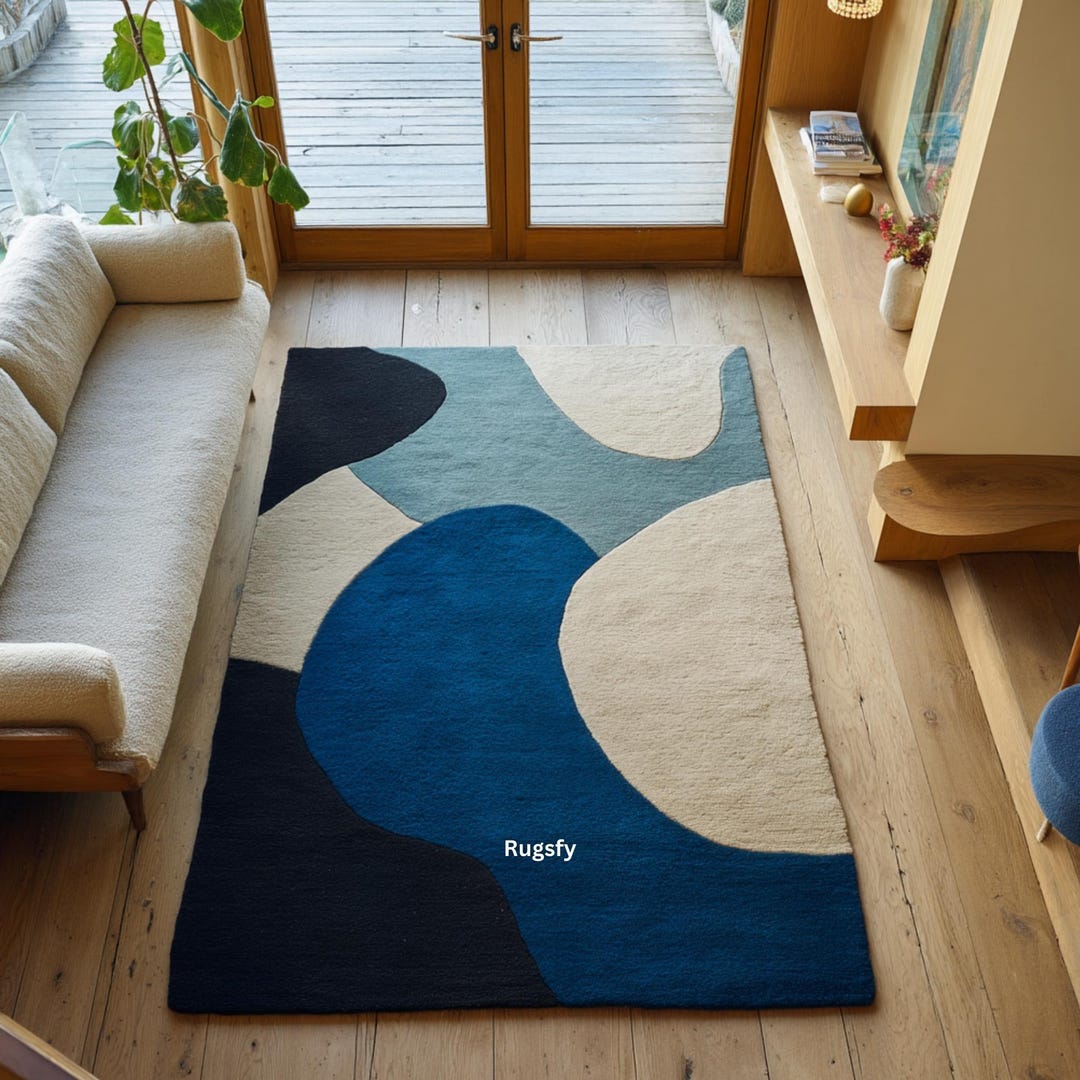 Organic Wool Area Rug | Modern Blue Abstract Design - Etsy