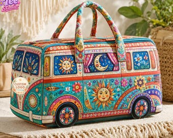 Retro Hippie Van Bag, Gym Festival Holiday Duffle, Hippie Coastal Tote Travel Bag Gift