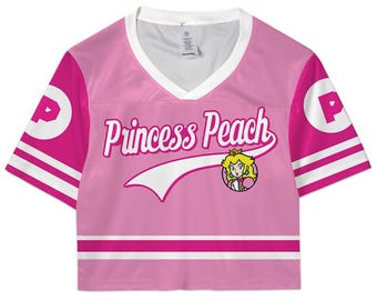 Super Mario Croptop Football Jersey, Disneyland Princess Peach Football Jersey, Mario Movie Shirt, Epic Universe Mario Group Shirt -3