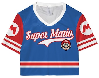 Super Mario Croptop Football Jersey, Epic Universe Mario Football Jersey, Mario Galaxy Movie Shirt, Disneyland Mario Group Shirt -1