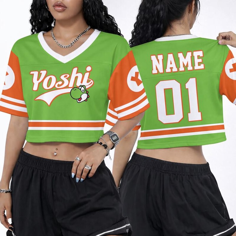 Super Mario Croptop Football Jersey, Disneyland Yoshi Football Jersey, Mario Movie Shirt, Epic Universe Mario Group Shirt -9 image 4