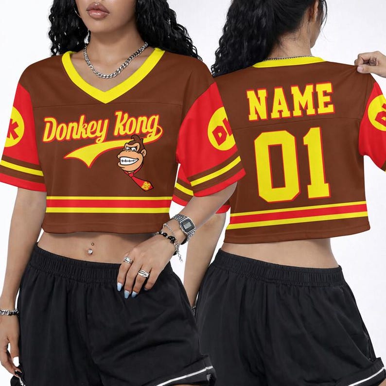 Super Mario Croptop Football Jersey, Disneyland Donkey Kong Football Jersey, Mario Movie Shirt, Epic Universe Mario Group Shirt -7 image 4