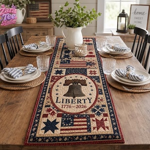 Liberty Bell Table Runner, 2026 USA Sestercentennial Decor, Patriotic Americana Quilt, USA Dining Room Runner Decor, Independence Day Decor