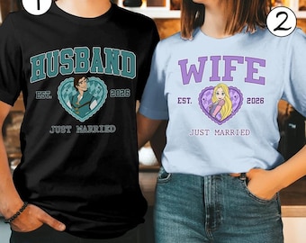 Disneyland Tangled Rapunzel and Flynn Couple Shirt Husband Wifey Just Married Shirt  Disneyland Couple Matching Shirt Valentine Day Gift 06