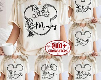 Custom All Disneyland Characters Shirt Personalized Disneyland Vacation Shirt Mickey And Friends Head Sketch Tee Family Trip 2026 Shirt 01