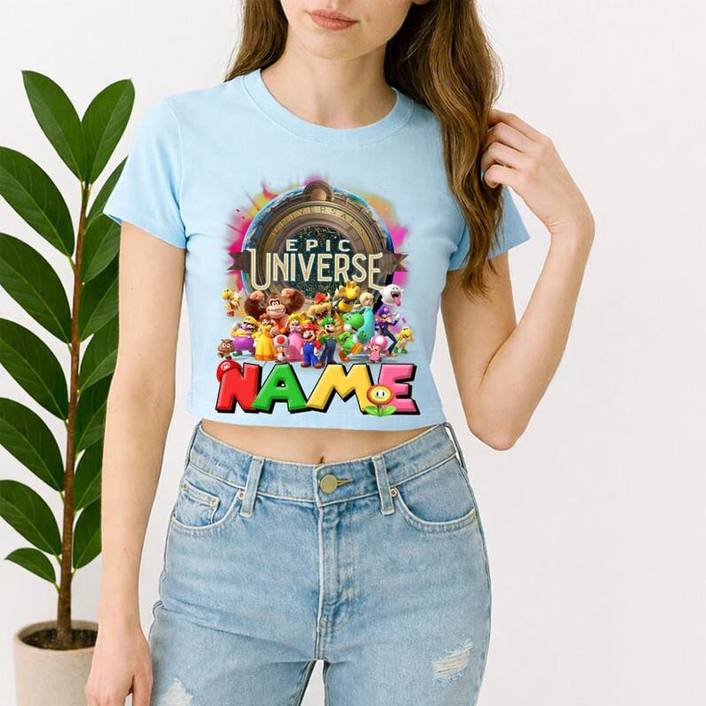 Personalized Super Mario Epic Universe Baby Tee Shirt, Custom Super Mario Family Shirts, Mario Galaxy Movie Tee, Mario Matching Tee image 1
