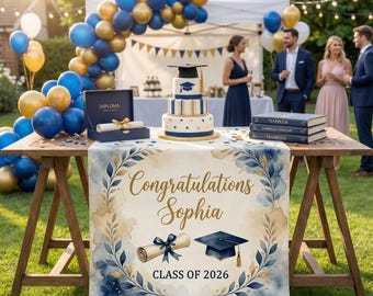 Personalized Graduation Table Runner with Custom Name, Class of 2026 Graduation Decor, Grad Party Dining Table Decoration, College Grad Sign