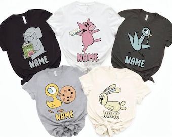 Custom Pigeon Elephant Piggie Shirt, Teacher Children Book Shirt, Teacher Appreciation Tee, Back To School Shirt, Group Matching Shirt 02