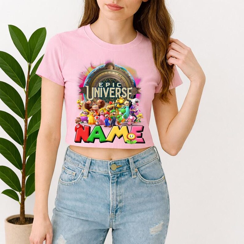Personalized Super Mario Epic Universe Baby Tee Shirt, Custom Super Mario Family Shirts, Mario Galaxy Movie Tee, Mario Matching Tee image 3