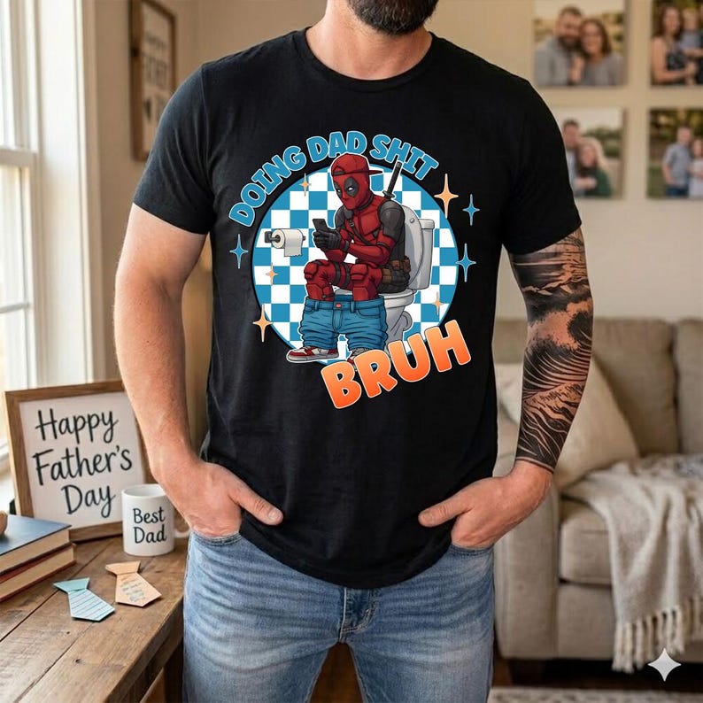 Camiseta engraçada "Fazendo coisas de pai" do Deadpool, presente para o Dia dos Pais, camiseta do filme Deadpool, camiseta de pai super-herói do MCU. imagem 1