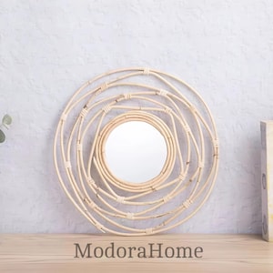 Rattan Wall Mirror -Handmade Natural Wicker Mirror Decor | Round Woven Mirror for Bedroom, Entryway, or Living Room Wall Art