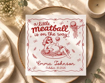 Personalized Italian Baby Shower Napkins, Little Meatball on the Way, Custom Name Pasta Party Decor, Pregnancy Announcement Favor