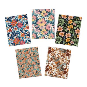 Cartões de felicitações florais vibrantes - Pacote com 5, cartões feitos à mão para qualquer ocasião, aniversário, agradecimento, amizade, feriados, ocasiões especiais