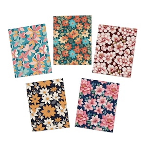 Cartões de felicitações com flores vibrantes - Pacote com 5, perfeitos para aniversários, cartões de agradecimento, convites, ocasiões especiais, celebrações de primavera