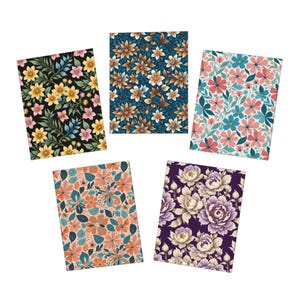 Cartões de felicitações com estampa floral, conjunto de cartões artesanais para aniversários, bilhetes de agradecimento, ocasiões especiais, convites florais, conjunto de 5 cartões