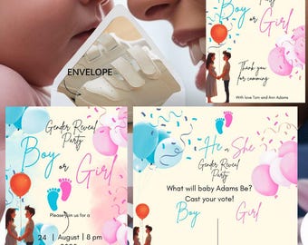Elegant Gender Reveal Invitation Template | Pink or Blue Baby Shower Invite | Editable Canva Printable  Gender Reveal Party Digital Download