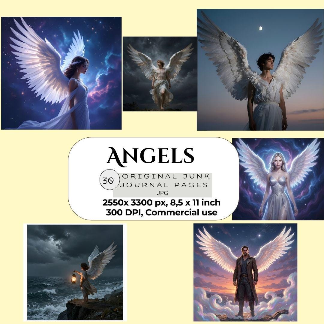 Angel Junk Journal Page Printable, Guardian Vintage Angel Ephemera ...