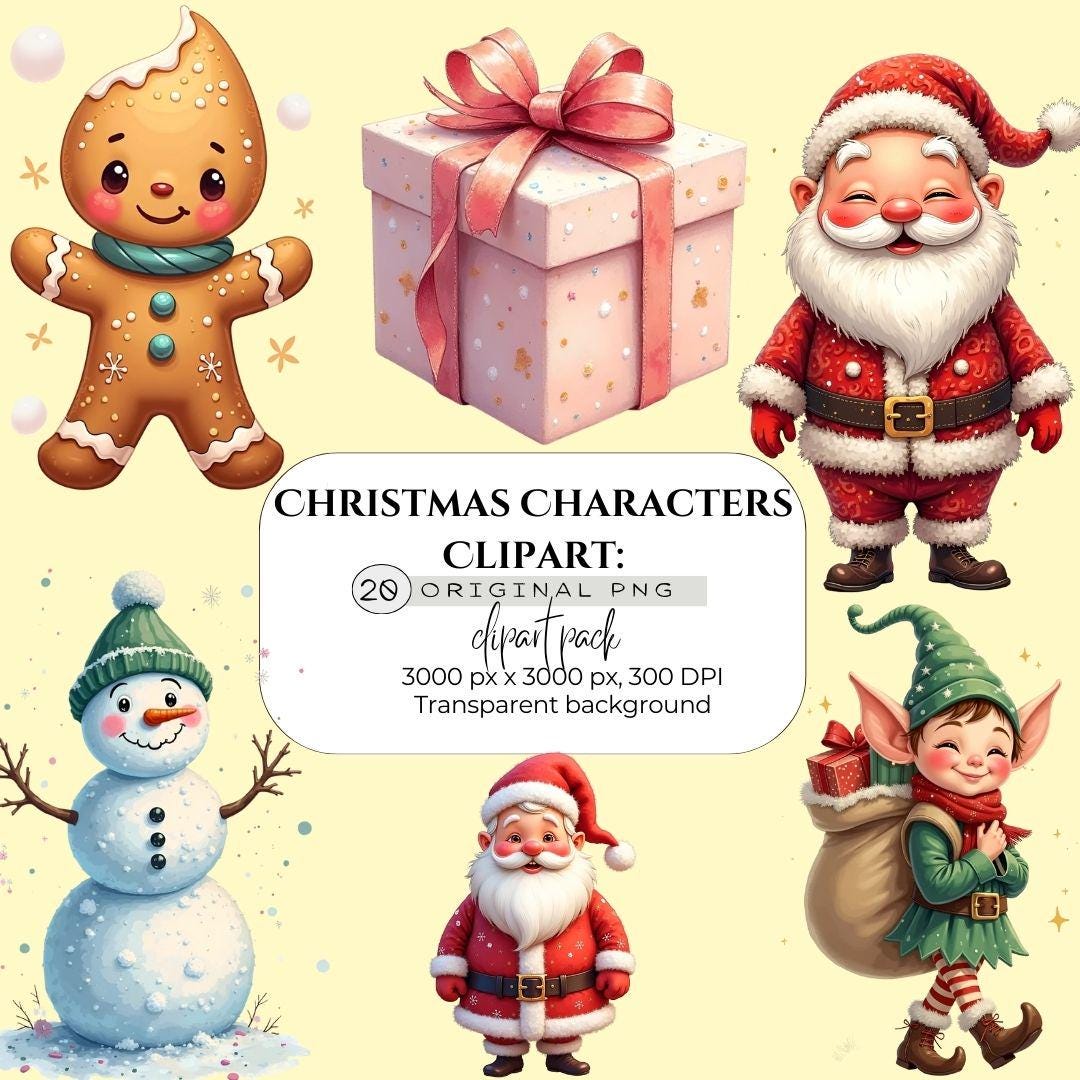 Christmas Characters Clipart Santa Elf Snowman PNG Cute Holiday Clip ...