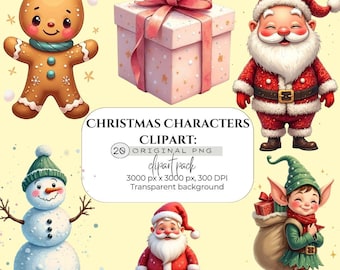 Christmas Characters Clipart Santa Elf Snowman PNG Cute Holiday Clip Art Christmas  Bundle Winter Illustration Set Instant Digital Download