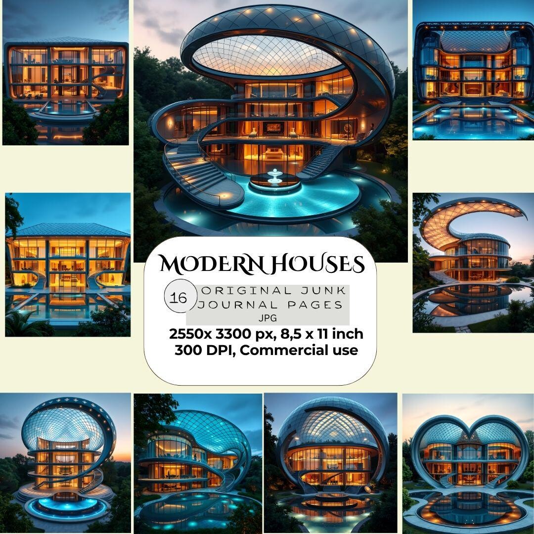 Modern House Printable Architecture Ephemera Luxury Home Digital Heart ...