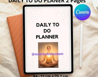 Planificador diario imprimible en PDF, plantilla editable de Canva, 2 páginas en tamaño A4 y carta, planificador digital para GoodNotes, hojas imprimibles minimalistas.
