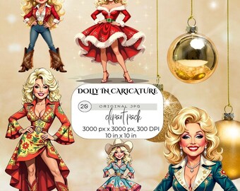 Sweet Dolly Clipart Bundle Christmas Retro Country Dress Printable Caricature JPG Cute Holiday Digital Art for Crafts & Cards Wall art Print