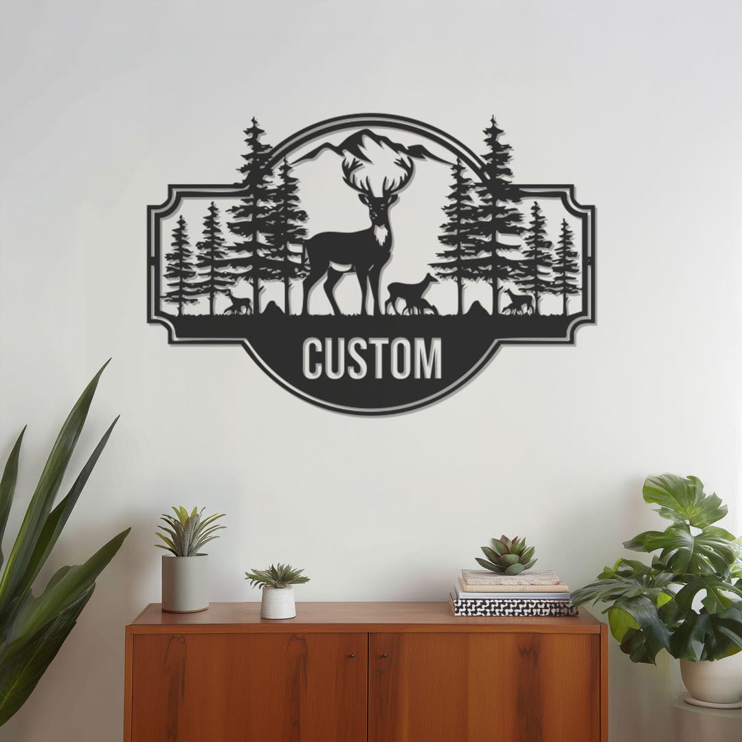 Custom Deer Forest Metal Wall Art – Personalized Wildlife Cabin Decor ...