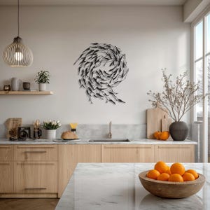 Modern Fish School Metal Wall Art – Minimalist Ocean-Inspired Home Decor, Nautical Nature Sculpture for Beach Houses & Coastal Living