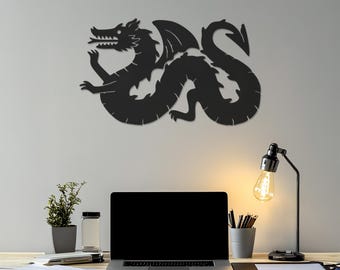 Decorazione murale in metallo raffigurante un drago, sagoma di una feroce creatura mitica, decorazione fantasy per soggiorno, camera da letto, ufficio o idea regalo unica.